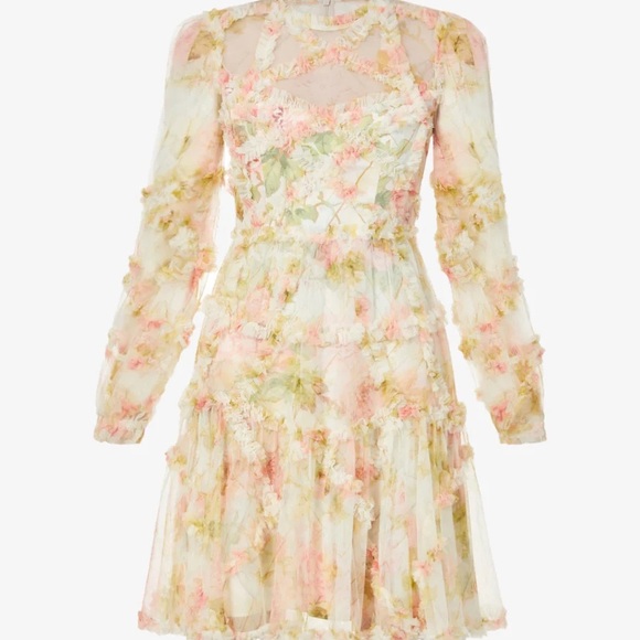 Needle & Thread Floral Sheer Dress in Pink and Green - Picture 1 of 5